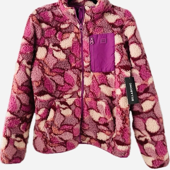 Billabong Jackets & Blazers - Billabong Floral Sherpa Jacket - Dusty Mauve
